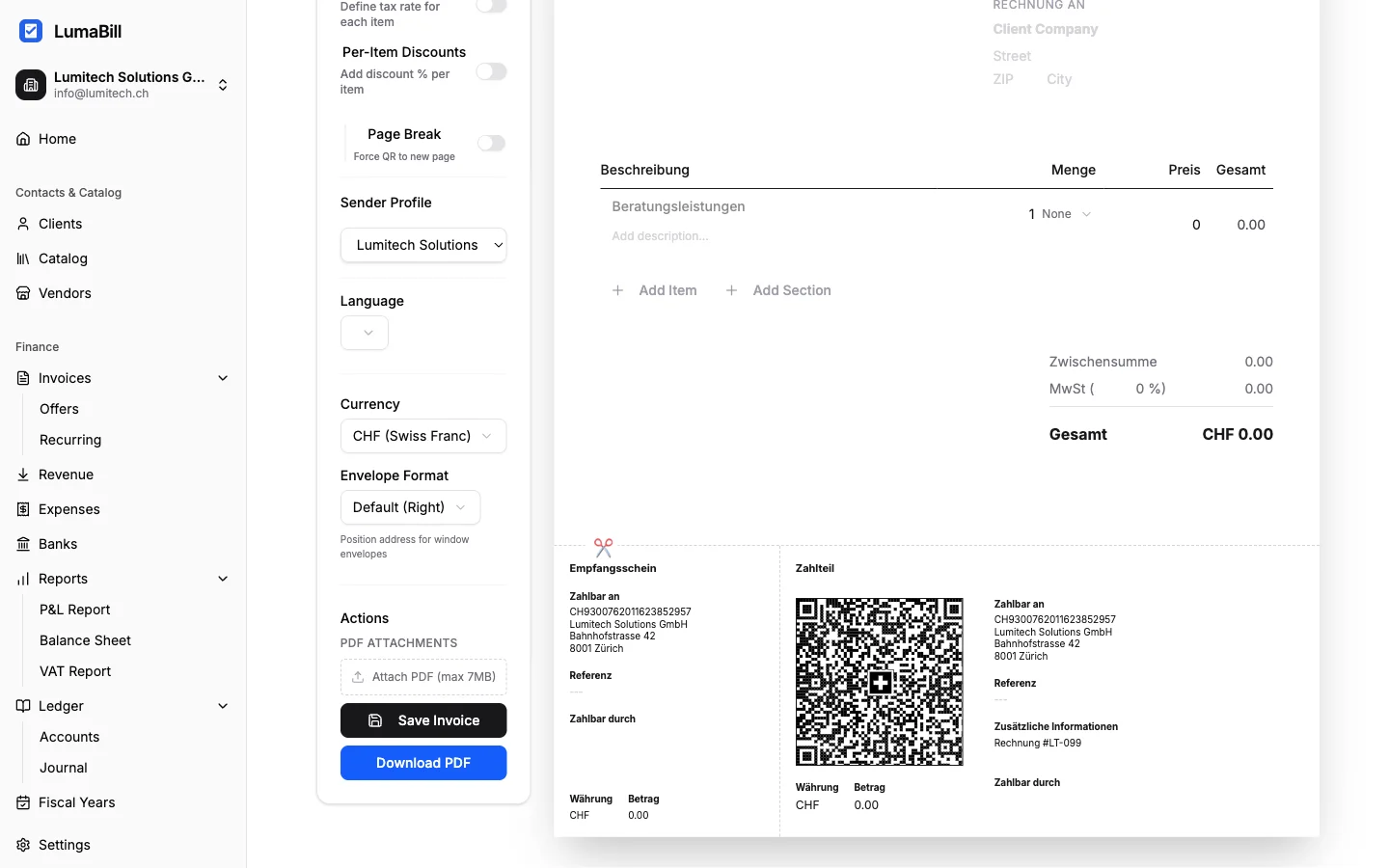 QR payment slip on the invoice
